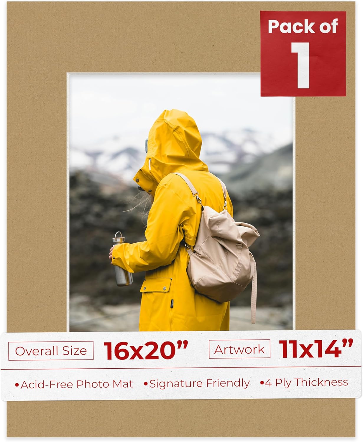 Poster Palooza 16x20 Mat for 11x14 Photo - Precut Rattan Beige Picture Matboard for Frames Measuring 16 x 20 Inches - Bevel Cut Matte to Display Art Measuring 11 x 14 Inches - Acid Free ONE MAT