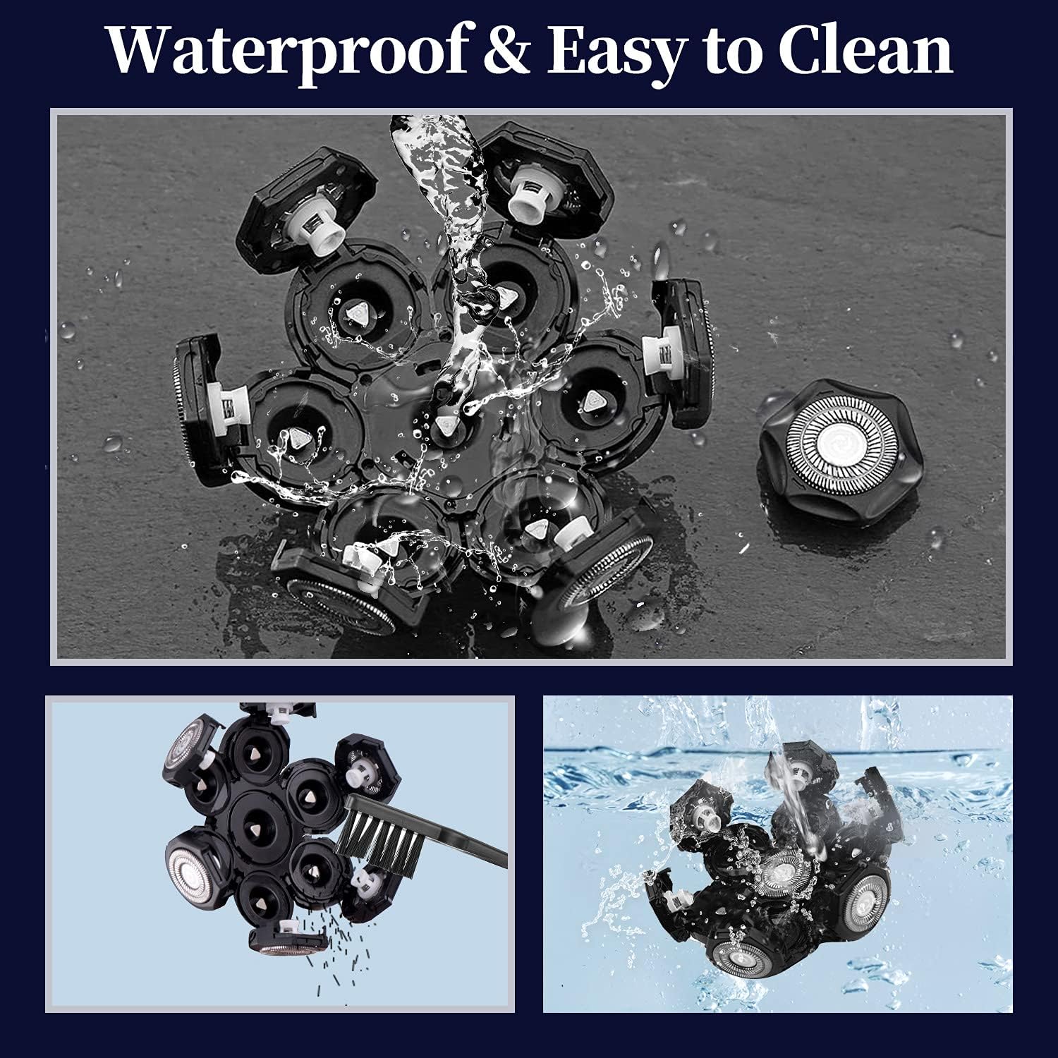 Electric Shaver Replacement Head Upgraded 7D Mens Electric Shaving Head Freedom Bald Shavers Blades Wet & Dry Electric Razor Floating Replacement Heads Close Head Shavers Replacement Blades (Gray)