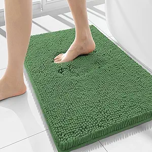Smiry Luxury Chenille Bathroom Rugs 34x21, Extra Soft and Absorbent Shaggy Bath Mat, Machine Washable, Non-Slip Plush Carpet Runner for Tub, Shower, and Floor, Home Decor Accessories, Olive Green