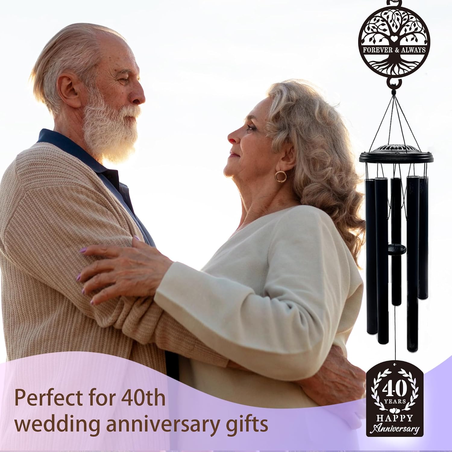 37'' 40th Anniversary Wind Chime Gifts, Golden Anniversary Keepsake Gifts Ideas, Happy 40th Decorations for Parents, Couples, Husband, Wife, Friends