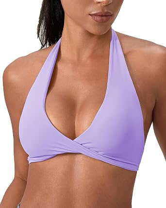 Halter Sports Bra for Women Seamless Twisted Backless Workout Bras Removable Padded Deep V Crop Top for Yoga Gym
