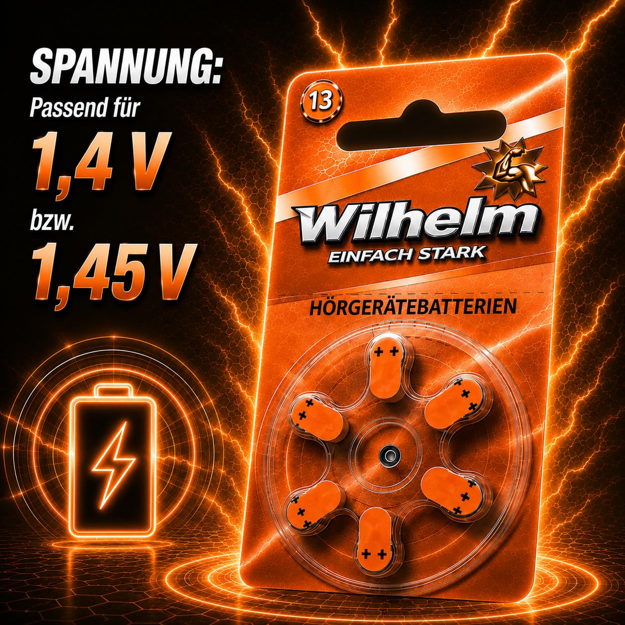 Wilhelm Hörgerätebatterien Typ 13 orange PR48 1,45 V – 240 Batterien