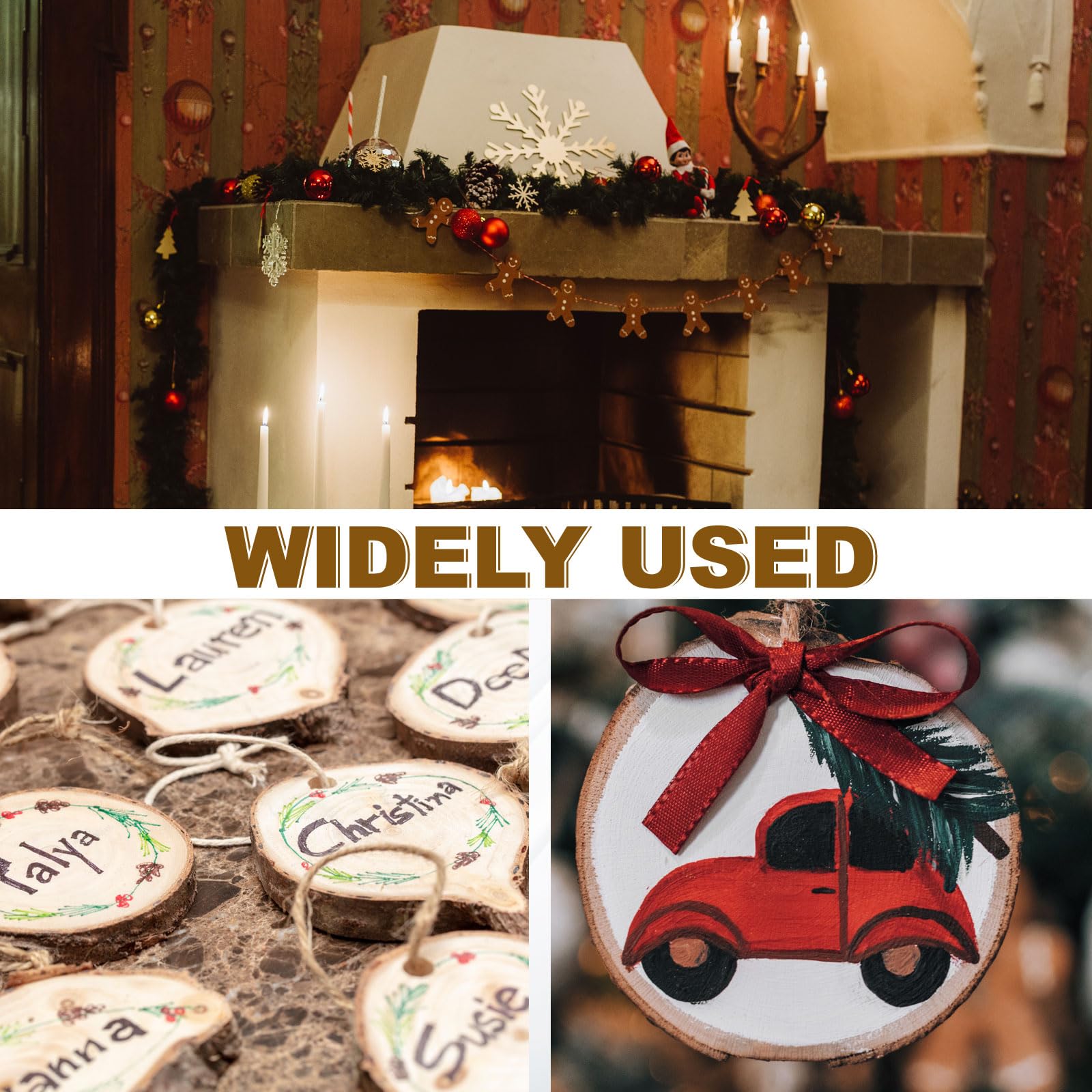 QUARKZMAN 20 Piezas Kit Rodajas Madera 4,3-4,7 Pulgadas Pretaladrados | Sin Acabado, con Corteza, Círculos Redondos, para Manualidades, Adornos de Navidad y Decoración de Boda Rústica