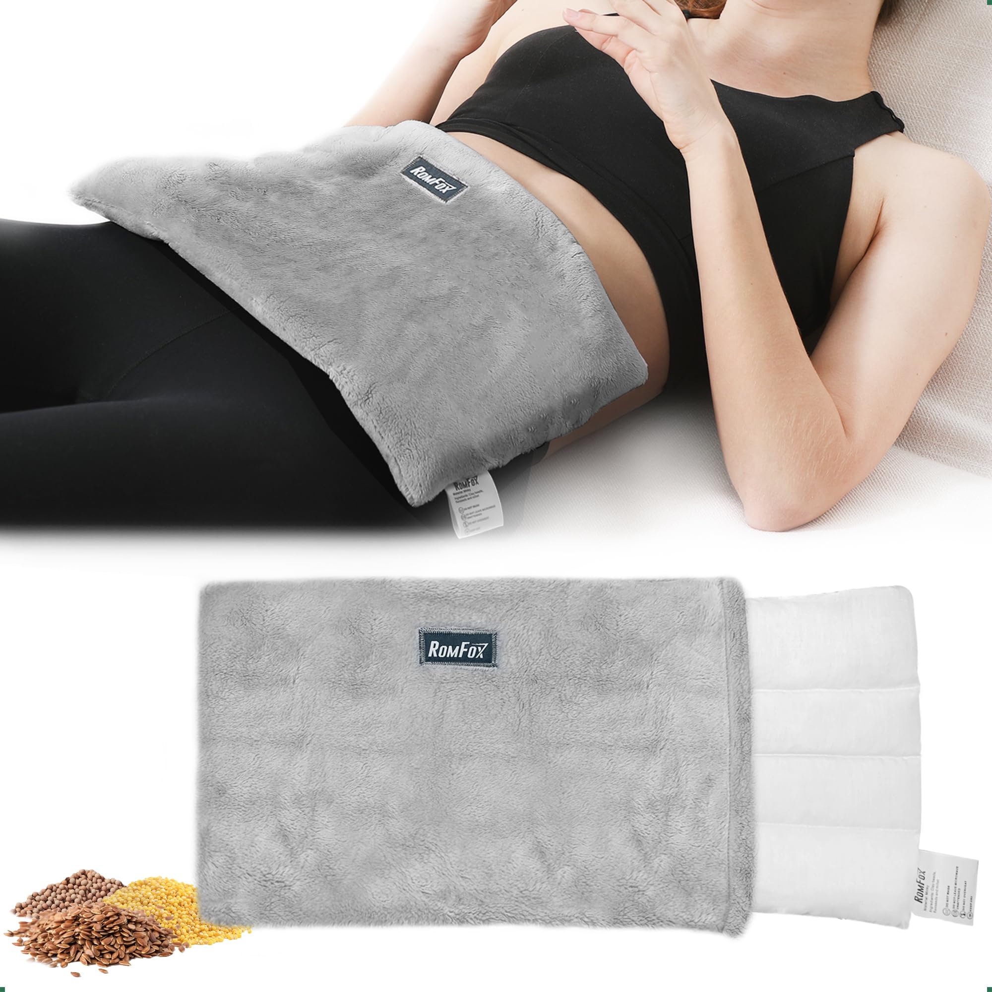 Romfox Microwavable Heating Pad for Pain Relief, Moist Heat for Cramps, Muscles, Joints, Back, Neck and Shoulders, Heat Compress Pillow, for Both Hot and Cold Therapy (13.8*8.7 Unscented Disassemble)