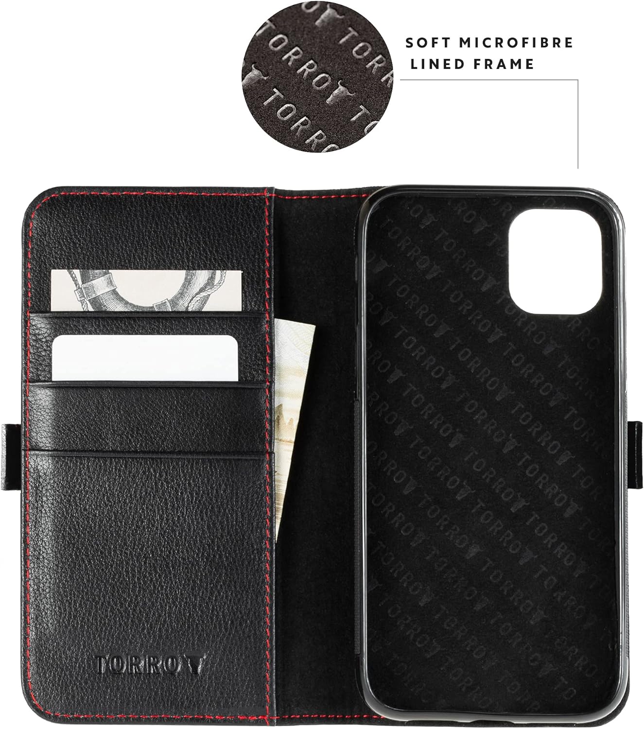 TORRO Cell Phone Case Compatible with Apple iPhone 11 Pro Max Genuine Quality Leather Flip Cover with [Card Slots] [Horizontal Viewing Stand] [Durable Frame] 6.5 Inch 2019 Release (Black)