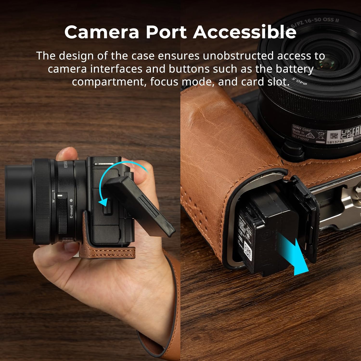 SMALLRIG Camera Leather Case with Wrist Strap for Sony ZV-E10 II, Vintage Style Leather Camera Half Case Kit, Aluminum Alloy Frame, Built-in 1/4"-20 Threaded Hole, (Brown) - 4889