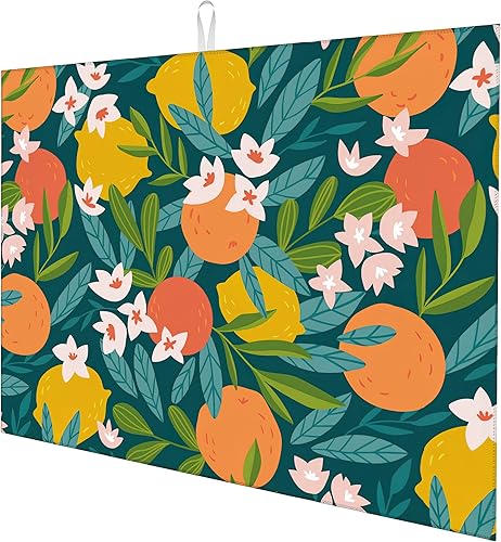 Miniatura 9 de Tapete de secado de platos para encimera de cocina, naranja limón y flores, tapete de microfibra para secar platos, tapete escurridor de platos para