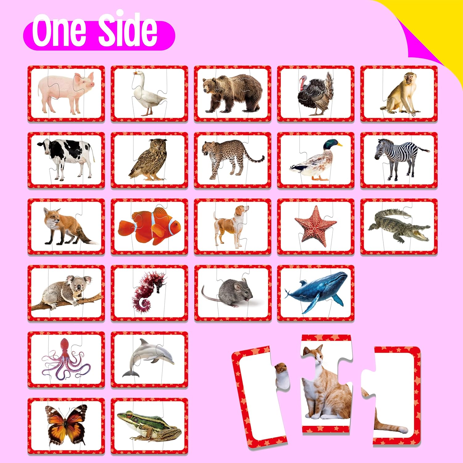 48 Animal Matching Puzzles with Error-Correction, 3-Piece Self-Correcting Puzzle Matching Game Educational Learning Activities for Toddlers, Animal-Themed Learning Games Toys for 3 Years Old