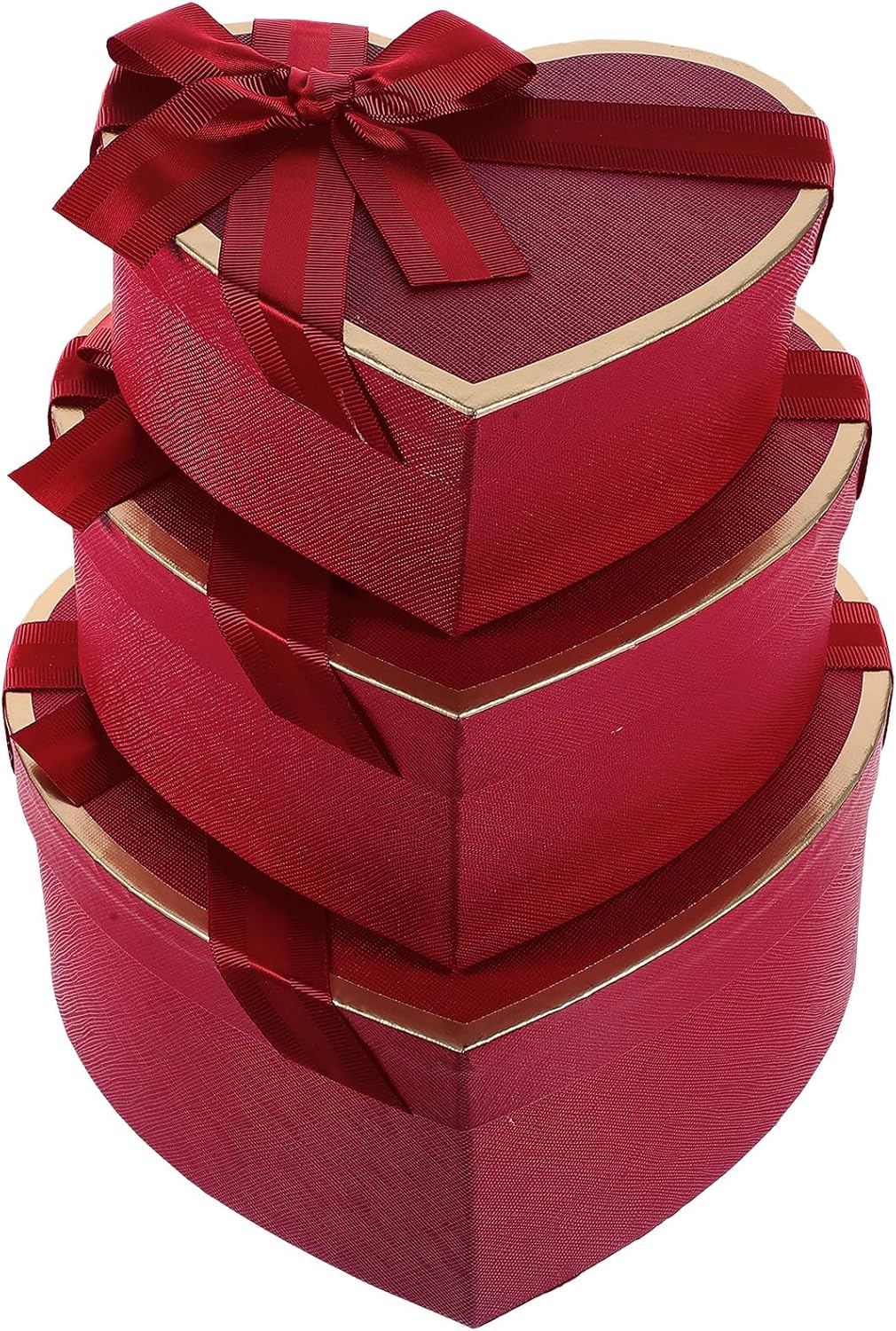 MAGICLULU Red Heart Shaped Boxes with Lids, Set of 3 Nesting Heart Present Boxes with Bow Ribbon for Proposal Bridesmaid Birthday Valentines Day Christmas Arrangements Flowers