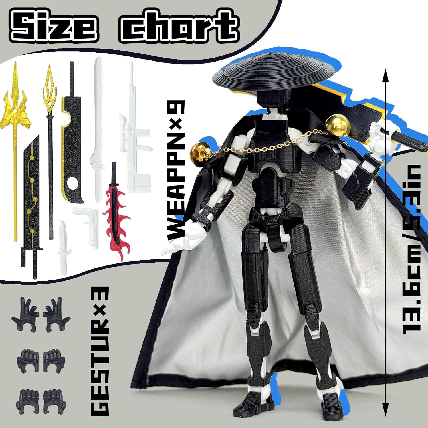 T13 Assembly Completed Action Figures,T-13 Action Figure, Robo 13 3D Printed Action Figure - The Ultimate Hero for Action-Packed Playtime,5.2 Inch, Black White
