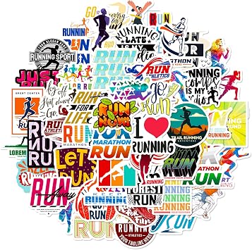 50Pcs Running Stickers Pack for Boys Girls Teens Adults  Glossy Vinyl Motivational Stickers Decals for Water Bottles Journals Laptops Sports Scrapbooks Luggage Bike Cup