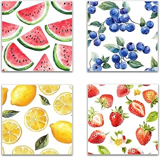 4 PCS Swedish Kitchen Dishcloth Hand Drawn Pattern Floral Fruit Absorbent Cotton Kitchen Dish Towel for Party Home Housewarming Cleaning Counter Wipes 6.7 x 7.5 Inch (Fruits)