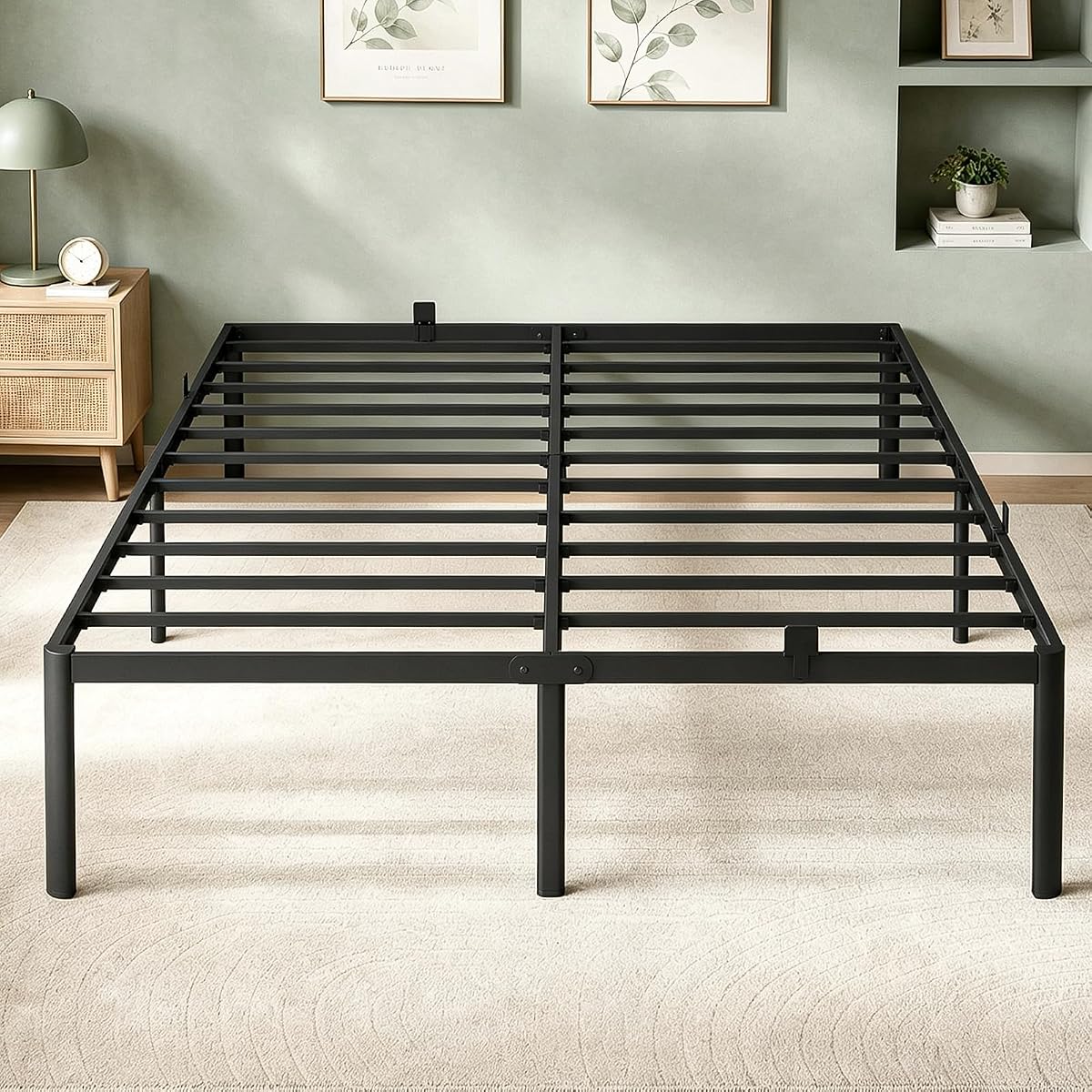 Queen Bed Frame, 18 Inch Heavy Duty Steel Platform, Noise-Free | 3500 lb heavy duty steel frame, scratch-proof feet, no box spring needed, easy assembly