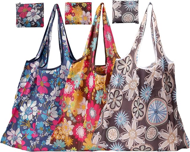 3Pcs Folding Shopping Bags, Reusable Shopping Bag for Daily Use Travel Take Out Storage