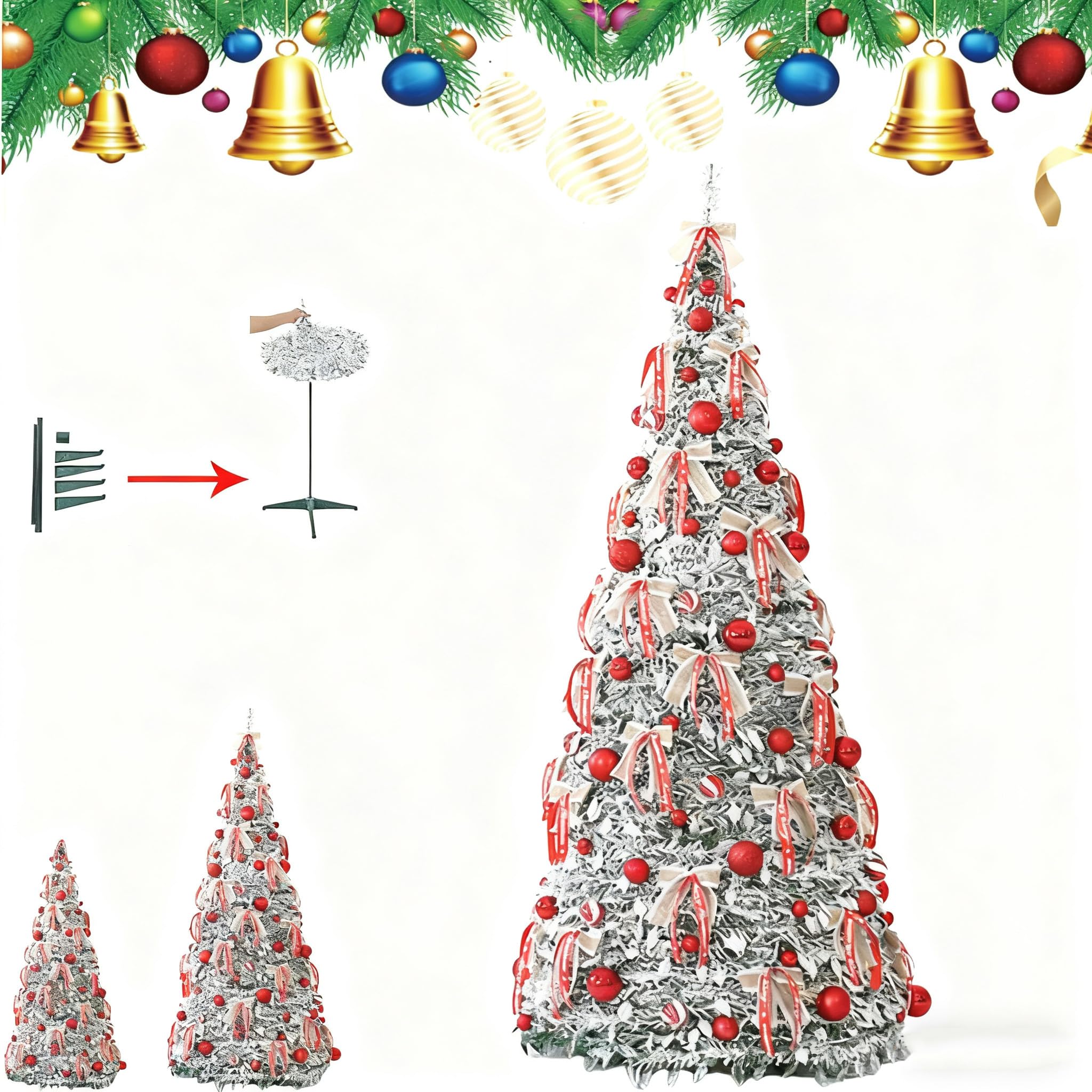 Foldable Flocked Artificial Christmas Tree, Retractable Folding Red Christmas Tree for Indoor Outdoor Home Festival Decoration. (Red, Small)