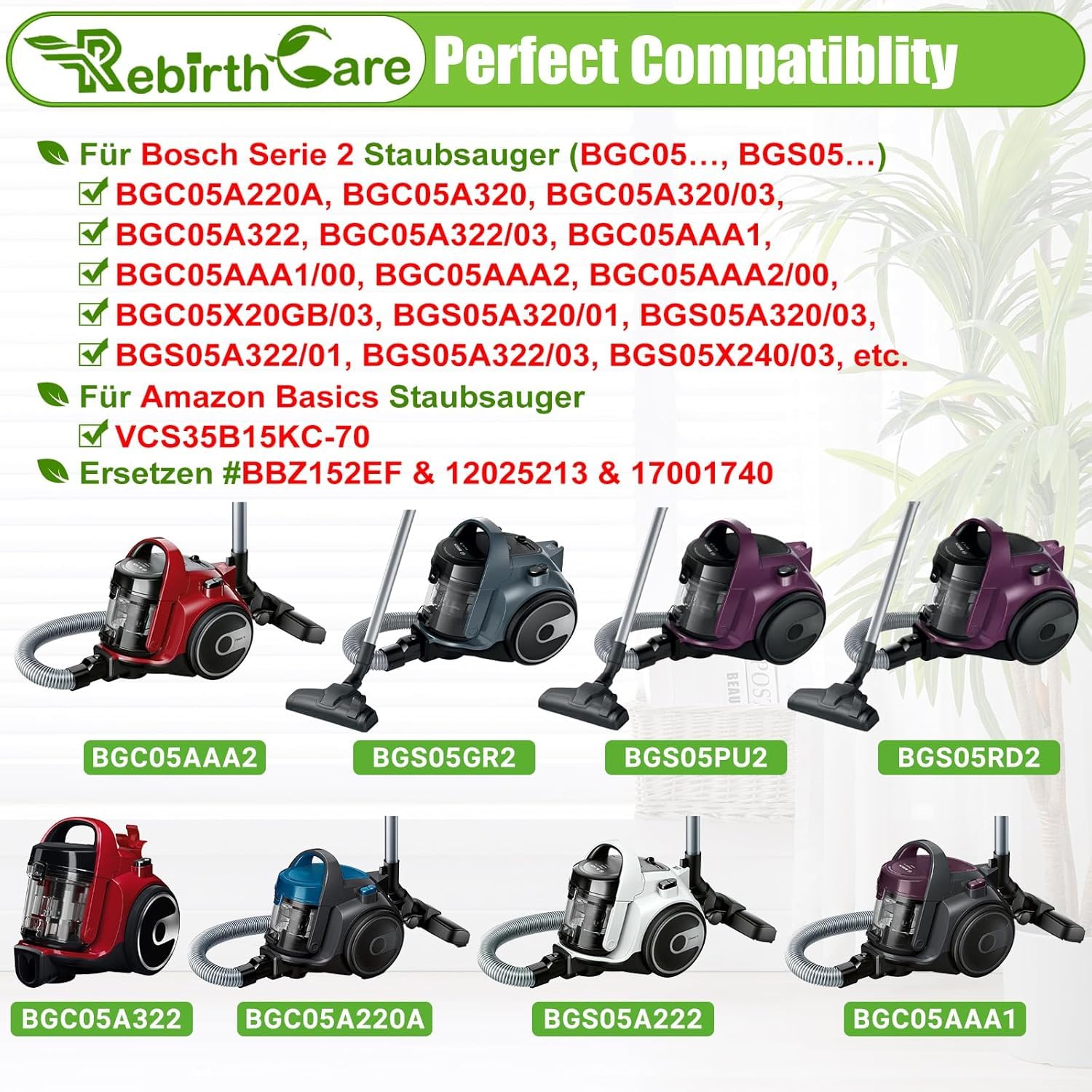 3 Coppie di Filtri per Bosch BBZ152EF Serie 2, Filtri BGC05, BGS05, BGC05A220A, BGC05A320, BGC05A322, BGC05AAA1, BGC05AAA2, BGS05X240 - Parti di Ricambio per Aspirapolvere Amazon Basics VCS35B15KC-70