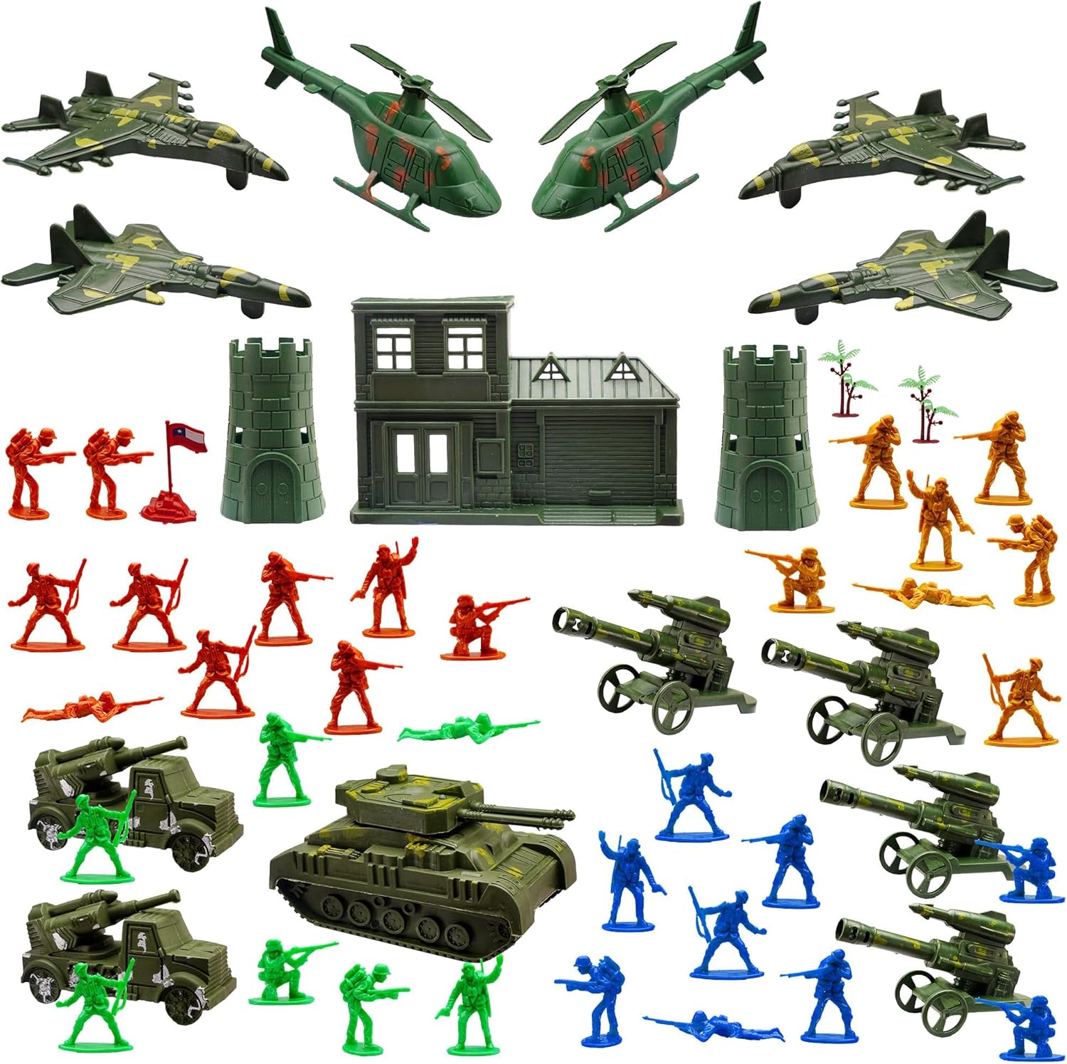 145 pcs Military Toy Soldier Playset Colorful Army Men Battlefield Action Figures with Tanks Helicopters and Accessories for Boys