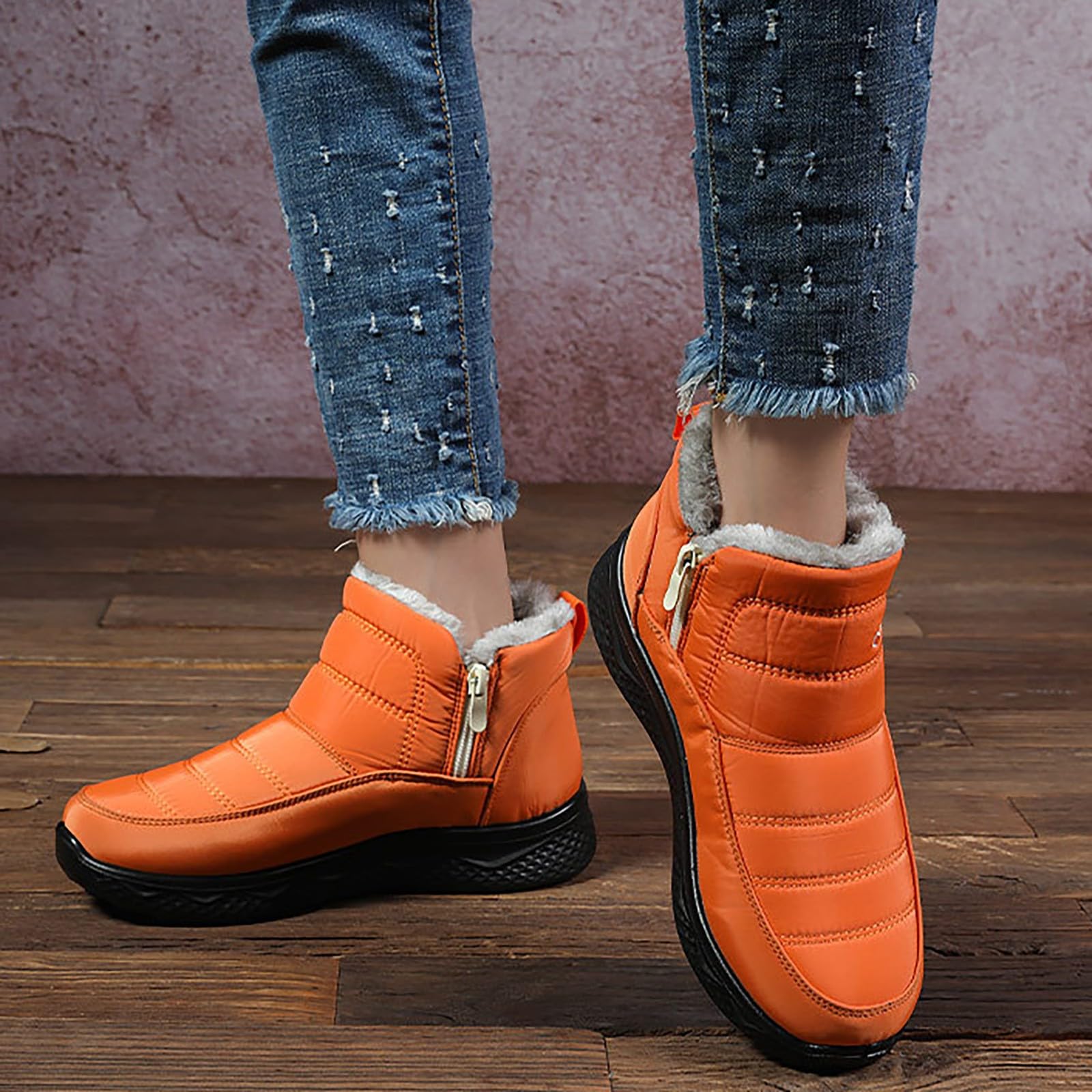 Générique Botte Fourrée Femme Imperméables Fourrées Chaude Bottines Confortable Antidérapantes Mi-Mollet Chaussures Chaude Résistant À L’humidité Fermeture Éclair Bottes Pour Trajets Quotidien