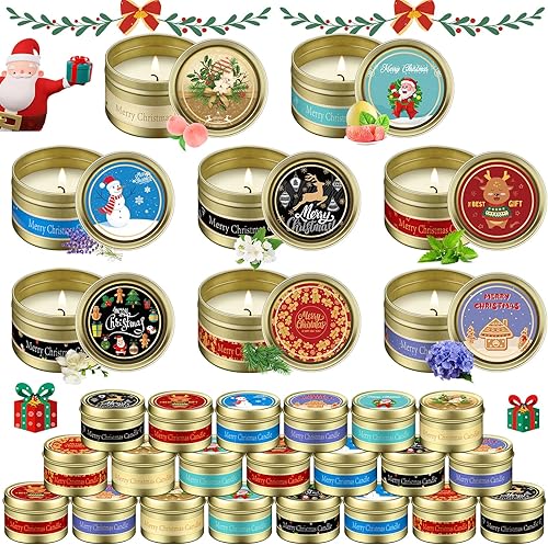 MTLEE Juego de 24 velas perfumadas de Navidad para el hogar, velas perfumadas de aromaterapia, regalos para mujeres, velas de cera de soja, regalo