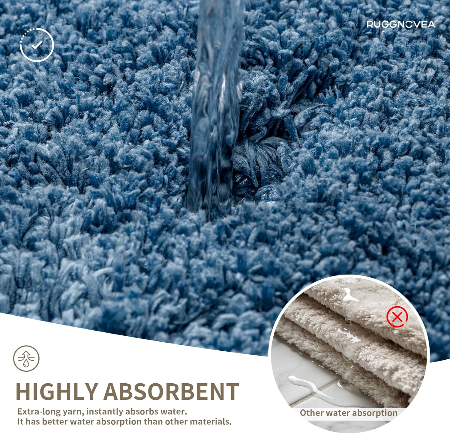 Bathroom Rugs Non Slip Washable 59x24, Ultra Thick Soft Microfiber Absorbent Bath Mats, High Density Foam Latex Non Slip Backing Bath Rugs, Fluffy Floor Carpet for Tub&Shower, Blue
