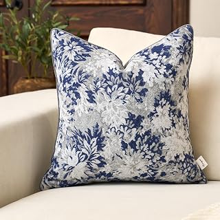 Yangest Neutral Floral Pillow Cover 18 x18 Inches, Vintage Chenille Square Throw Pillow Cover Soft Decorative Farmhouse Accent Couch Pillow Cover for Living Room Bedroom, Blue - Amazon product rated Grade A
