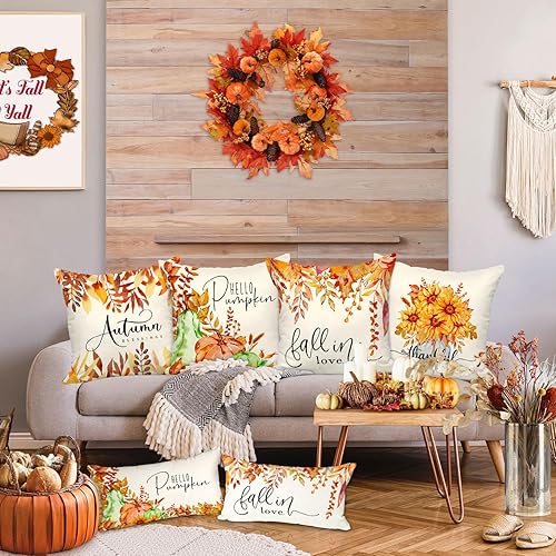 Miniatura 5 de Ywlake Juego de 4 fundas de almohada de otoño de 16 x 16 pulgadas, diseño de girasol, calabaza, girasol, vacaciones, 16 x 16 pulgadas, fundas de