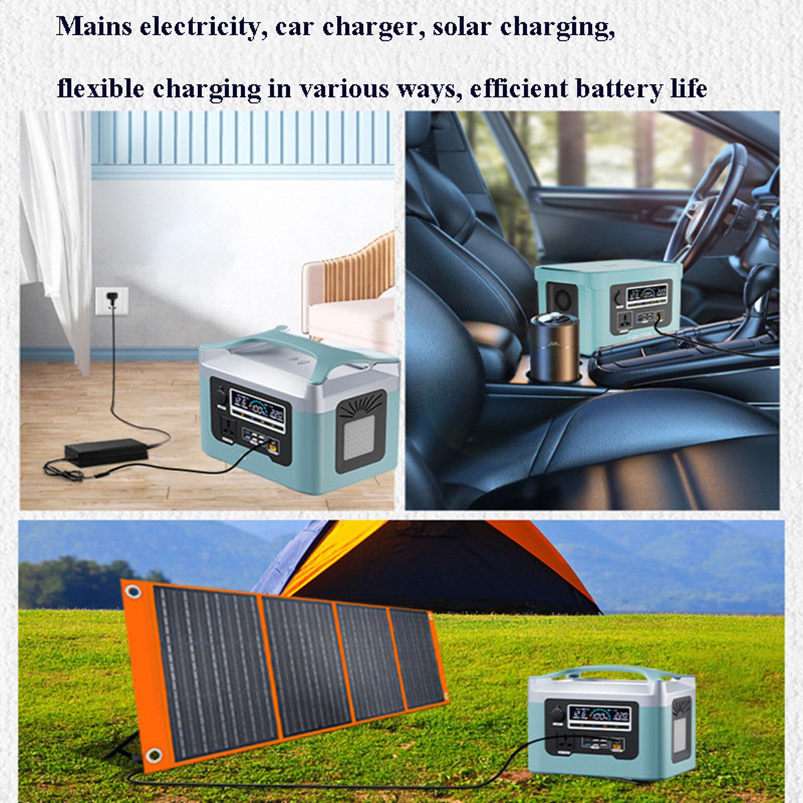 Station d'alimentation portable, batterie haute capacité 480 Wh, sortie sinusoïdale pure, recharge sur secteur, en voiture ou à l'énergie solaire, idéale pour le camping et les caravanes, 480 Wh - V