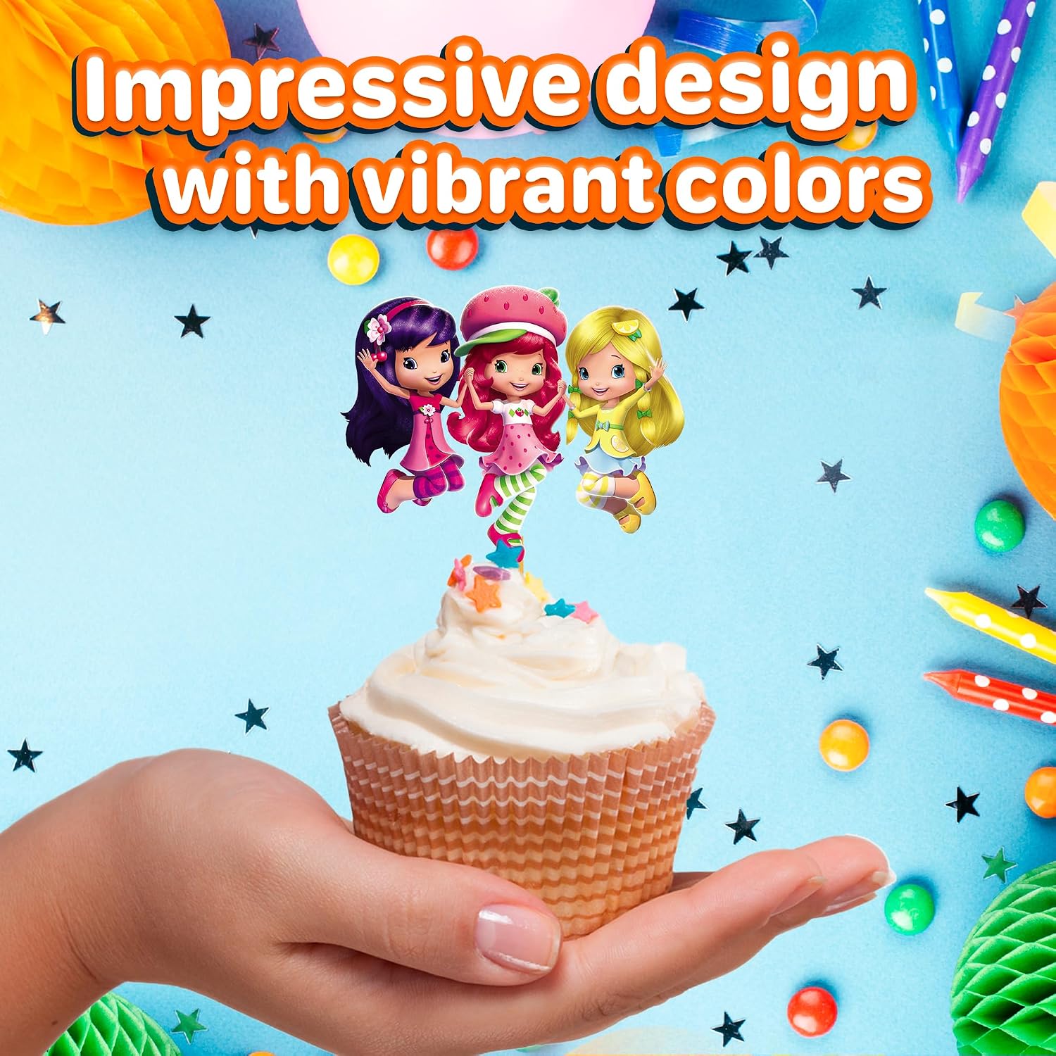 24x Pink KidsCupcake Toppers – Strong Picks Happy Birthday Décor, Cupcake Decorations for Kids Birthdays