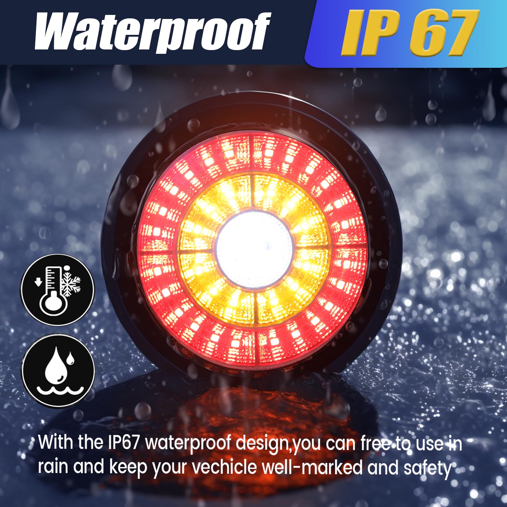 [4 IN 1 Feux de Remorque LED 12V,4 Inch Feux Arrière Rond pour Remorque Clignotant de Position/Feu de recul/Feux de Freinage pour Camion Van Remorque RV