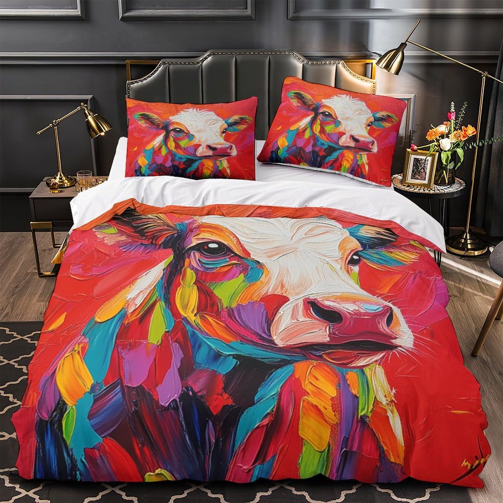 Housse de couette vache 3D en microfibre 135x200 pour lit single