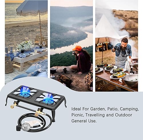 Miniatura 7 de Vivicreate Estufa de camping de llama de hierro fundido de un solo quemador, incluye regulador y manguera de gas listado CSA (HT-C-0011)