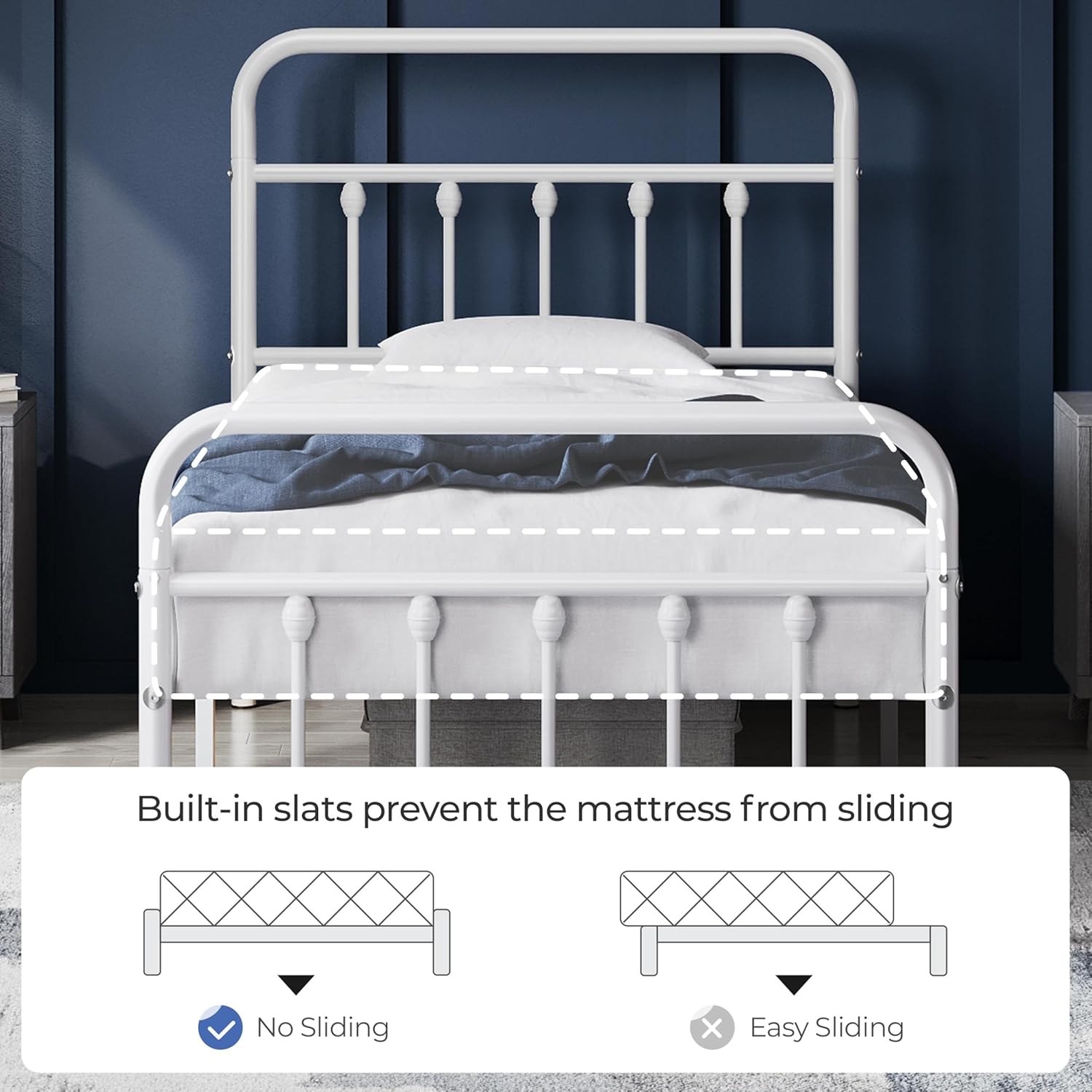 Yaheetech 2 Pcs Twin Bed Frame Metal Platform Bed with Victorian Style Iron-Art Headboard/Footboard/Under Bed Storage/No Box Spring Needed White