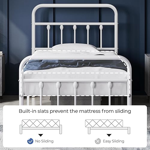 Miniatura 4 de Yaheetech Base de cama clásica de metal con base de colchón con estilo victoriano, cabecera, estribo, almacenamiento debajo de la cama, no necesita