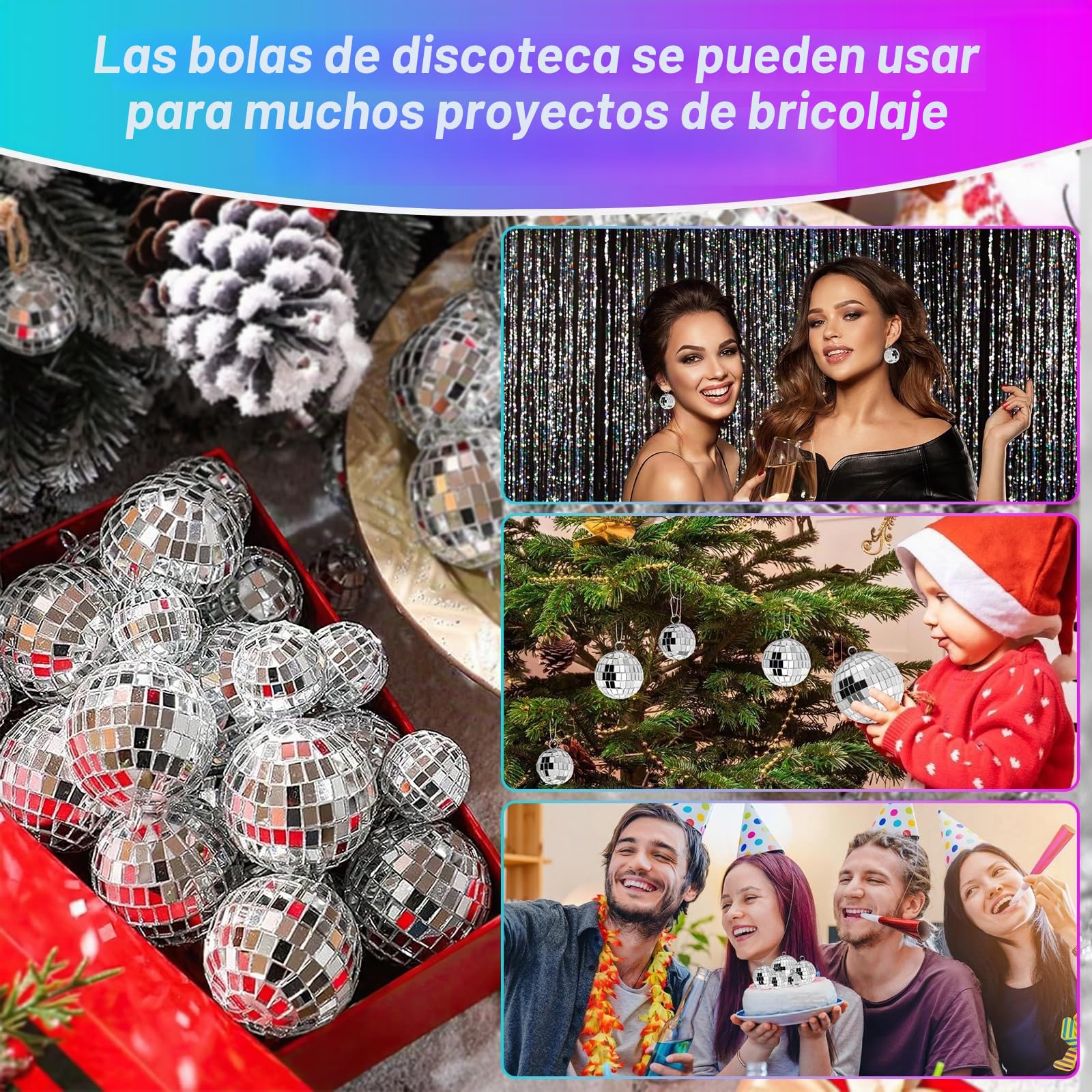 Bola Discoteca,25 Bolas Espejadas, Mini Bola de Discoteca,Bolas de Discoteca Pequeñas Decorativas,Disco Ball Pequeñas para Colgar el Árbol Navidad para Decor de Bodas,Fiestas Cumpleañosy Fiestas Casa
