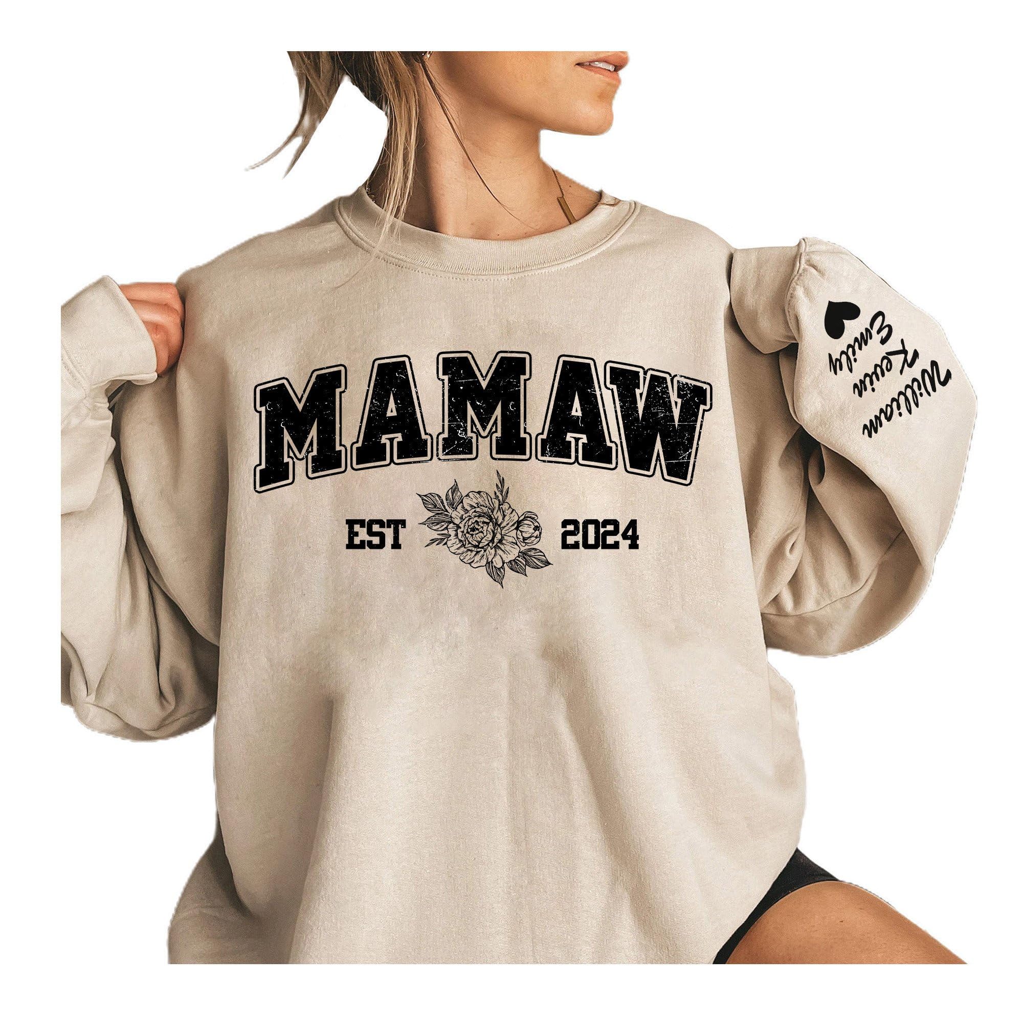 LIISE Personalized Nickname Sweatshirt with Kid's Names on Sleeve Custom Est Sweatshirt for Grandma Mom Mama Nana Mimi Gigi