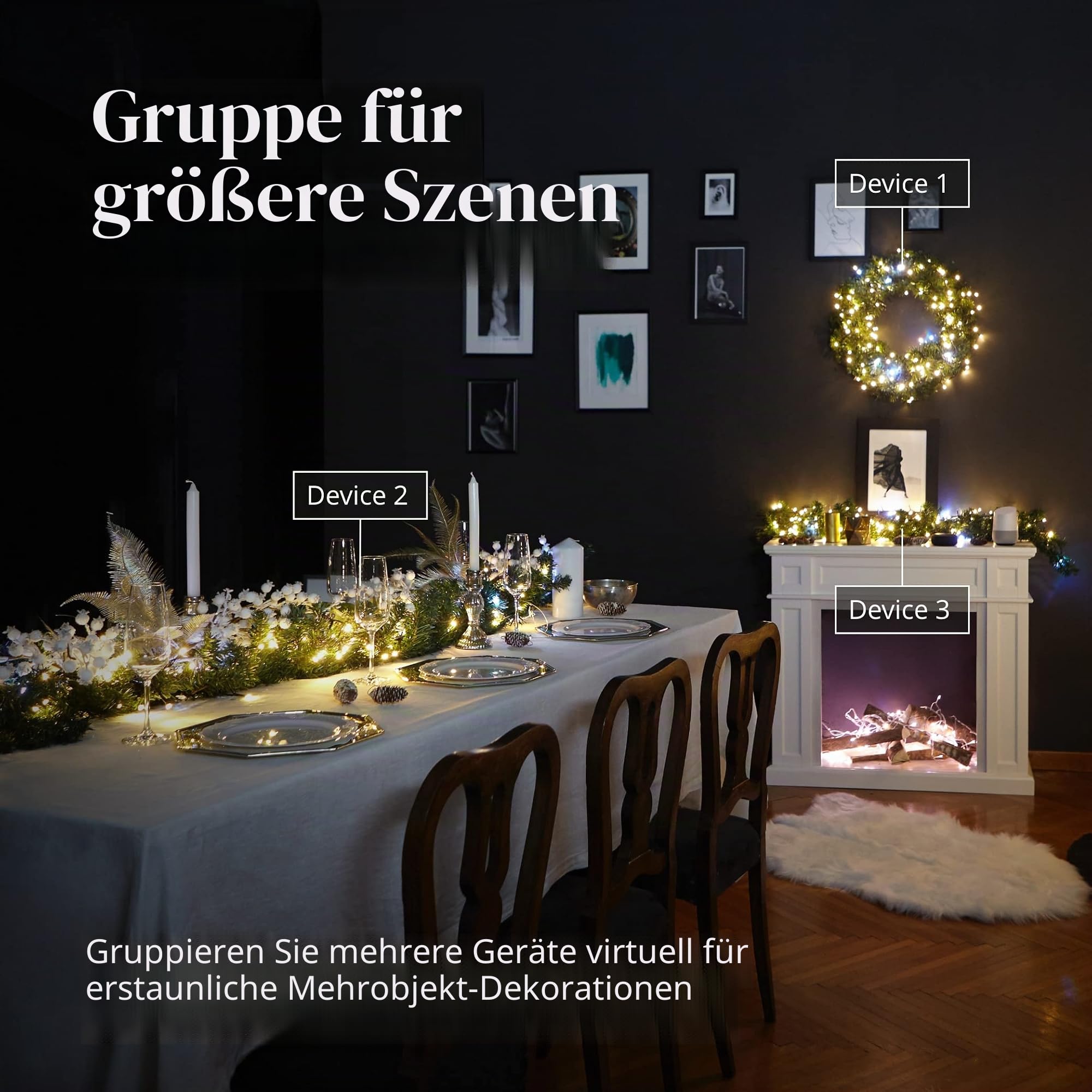 Twinkly Türkranz, vorbeleuchtet, per App gesteuert, mit 50 RGB- und weißen LEDs, grünes Kabel – Sonderedition – Innendekoration für Weihnachten – Generation II