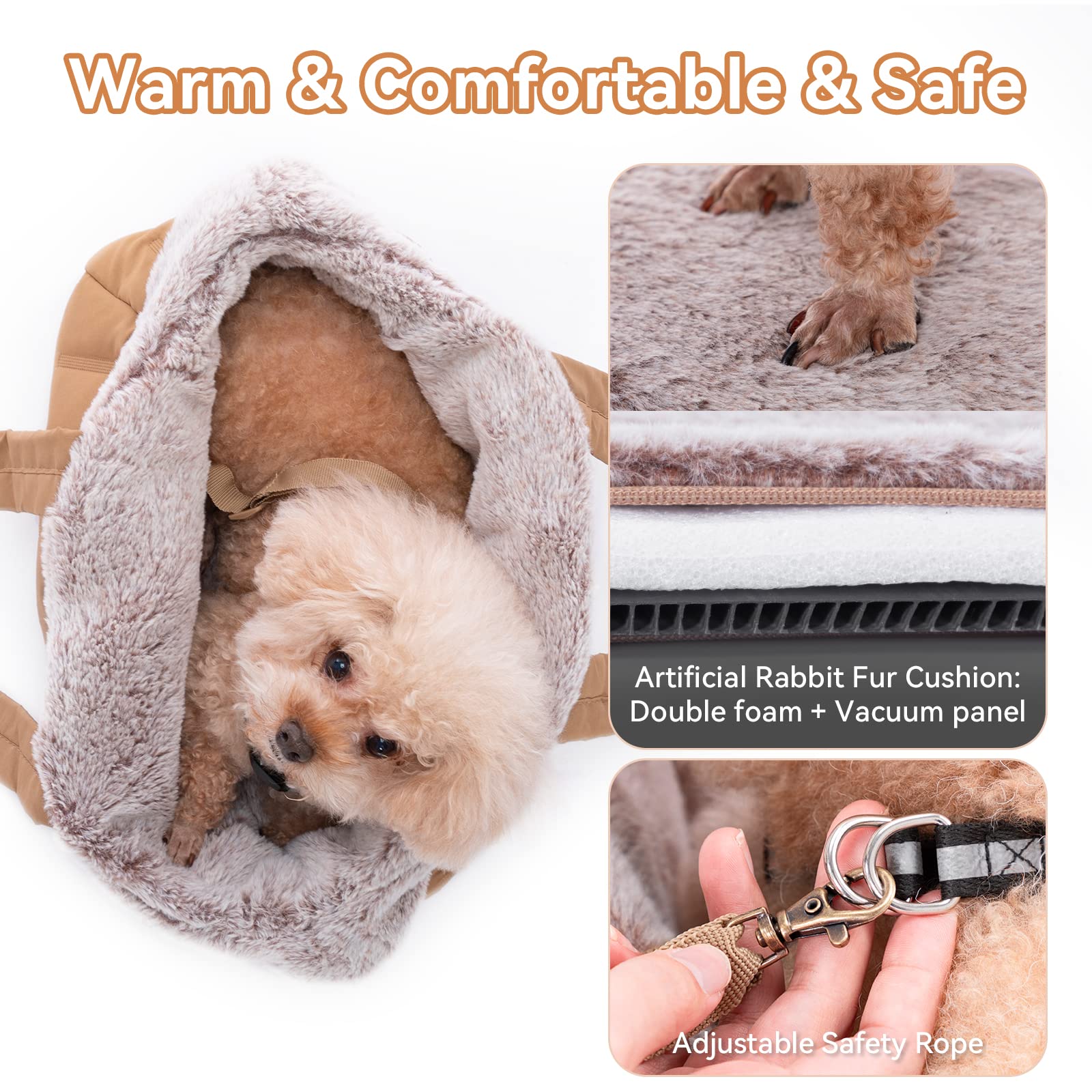 A 4 Pet Hundetasche für Hunde, Waschbar Welpentasche mit Futterbeutel Hunde, Tragetasche für kleinen Hund, Welpen, S: 40x20x24 cm, mehr Platz für die Lagerung, Khaki