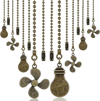 Dingion 8 Pieces Bronze Ceiling Fan Pull Chain Extension Bronze 12 Inch Ceiling Chain Star Moon Pendant Extender Ornament with Fan and Light Bulb Connector