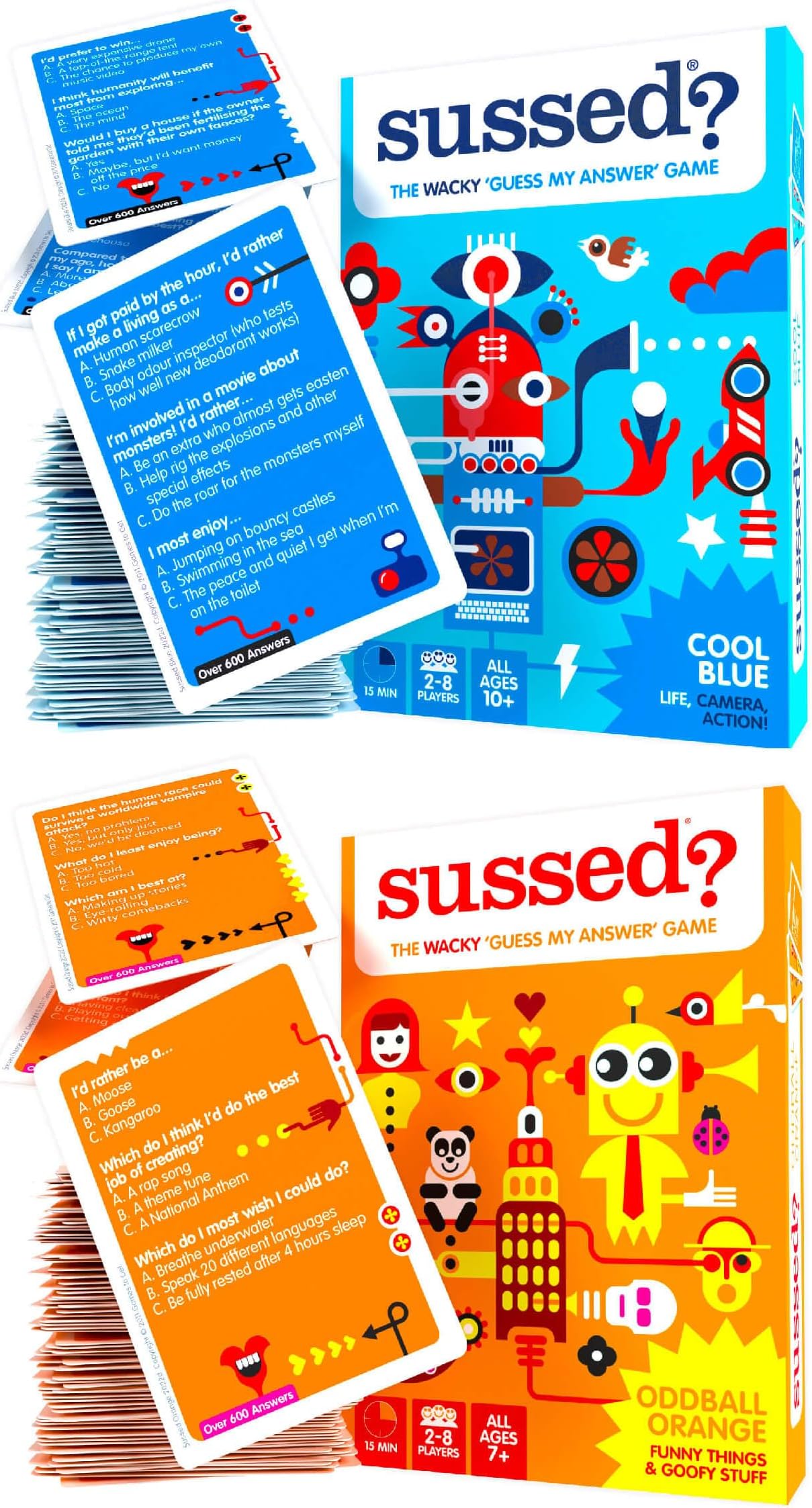 400 Wacky Conversation Starters for Kids, Teens & Adults- The ‘Guess My Answer’ Card Game - Hilarious Gift for Family Fun - Blue and Orange Deck Bundle