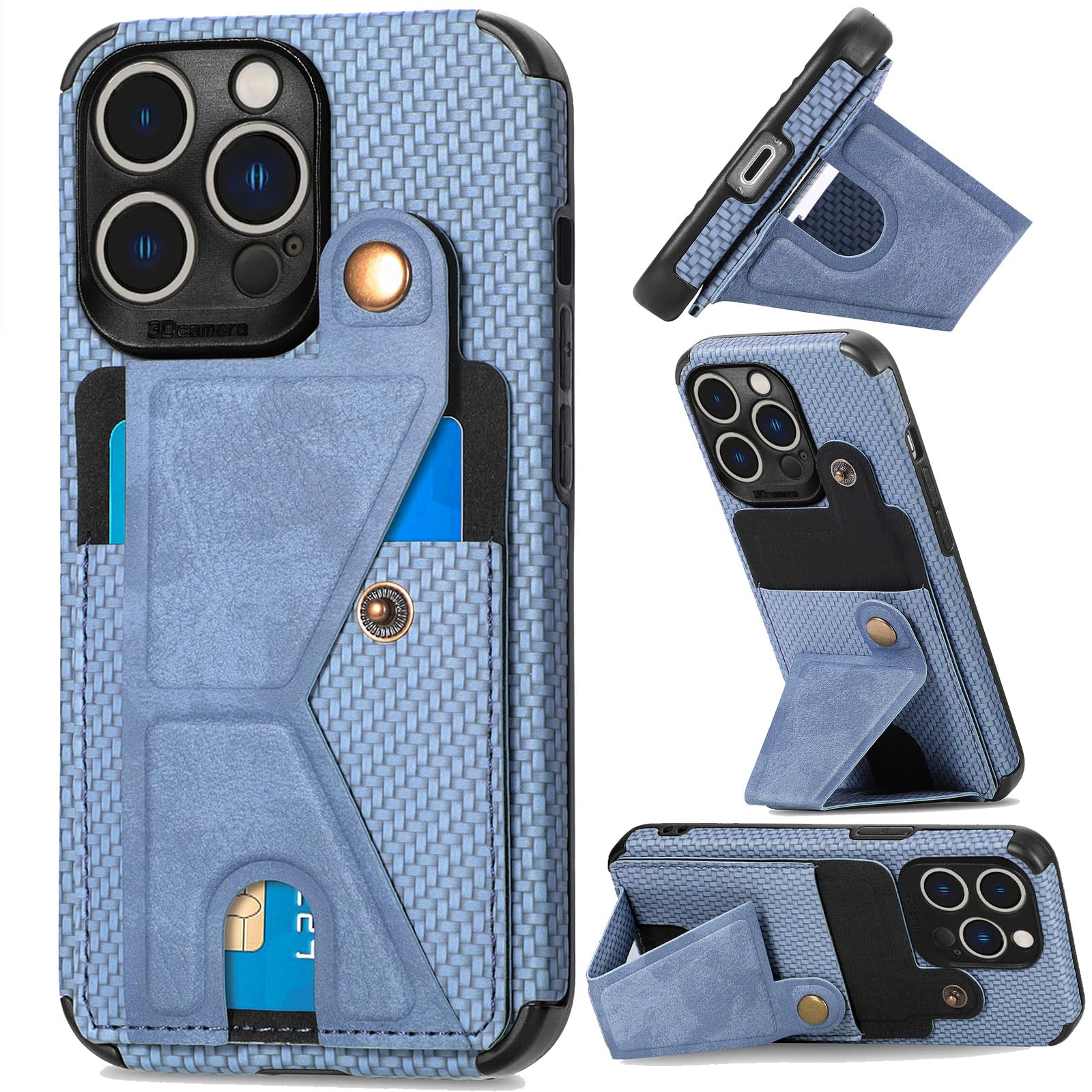 GuluGuru for Samsung Galaxy S23+/S23 Plus Leather Phone Case Weave Pattern Back Cover, Flip Folding Kickstand Bracket Ring, Classic Buckle Button, Card Holder Slot, Support Magnetic Holder Blue