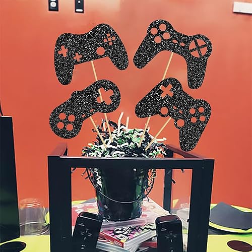 Miniatura 9 de Suministros para fiestas de videojuegos, centro de mesa, 14 unidades, decoración de mesa de fiesta negra con purpurina para juegos de niños,