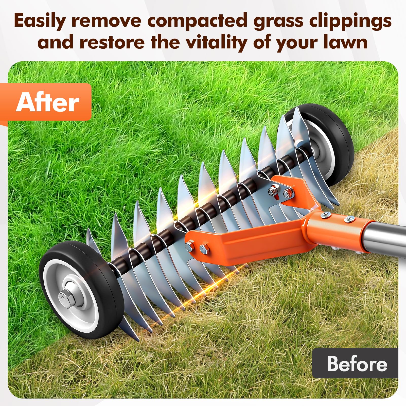 Scarifiers for Lawns, Lawn Scarifier with Twist Lock, Telescopic Wand Extends to 1.66m, Garden Leaf Rake, Thatch Rake for Lawn Scarifying, Moss Removal, Soil Leveller, Lawn Aeration - 5