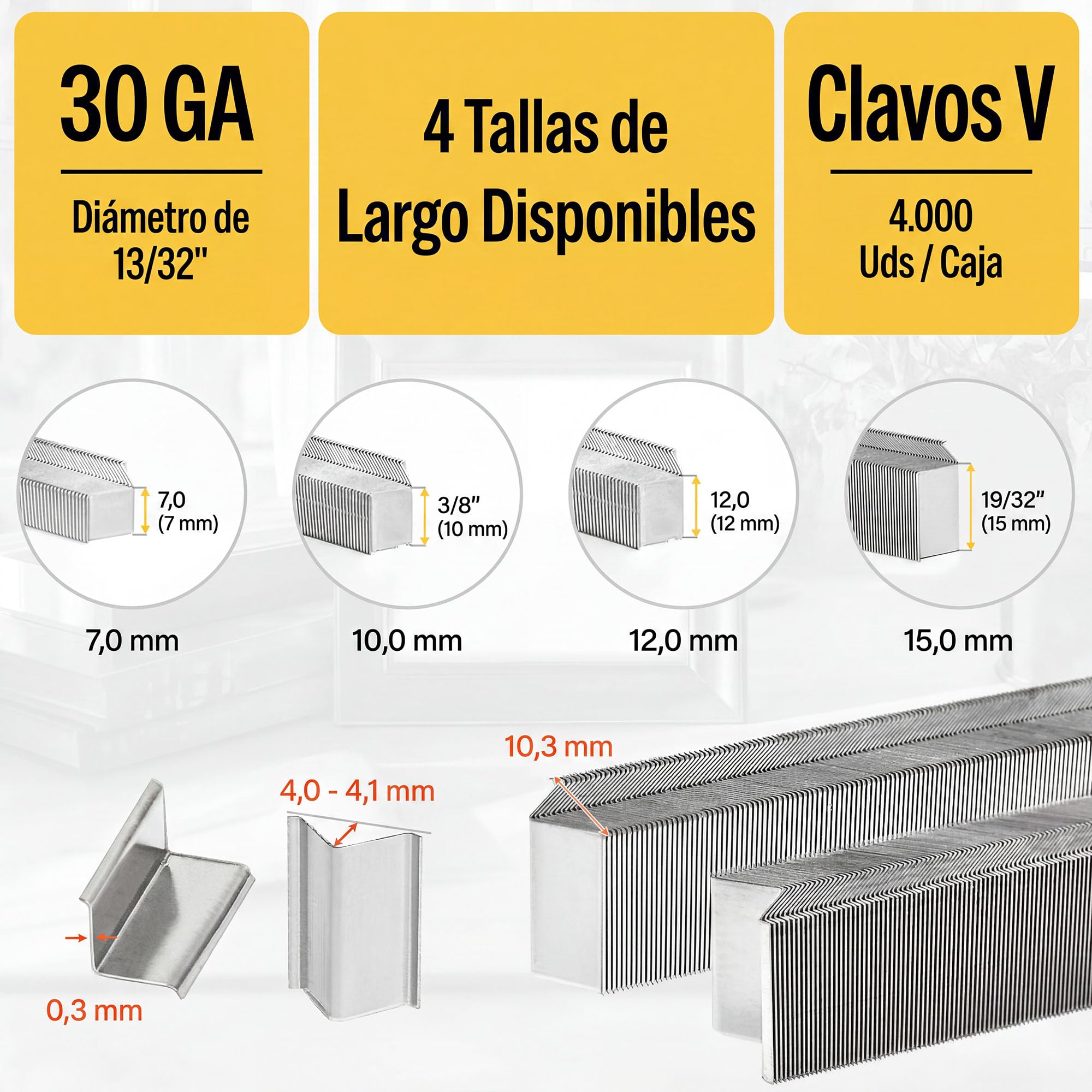 meite Clavos en V para madera dura, diámetro de 10,3 mm, longitud de 12 mm, para ensambladora de marcos V1015B y clavadora neumática en V, herramienta para unir esquinas, 4.000 uds./caja