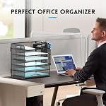 SUPEASY 6 Tier Paper Organizer with 4 Pen Holders, Mesh Letter Tray with Handle, Paper Tray Organizer for A4 Files, Black | Black 6 tiers paper organizer , file organizer letter tray with handle for A4 files, folders, mail and office supplies