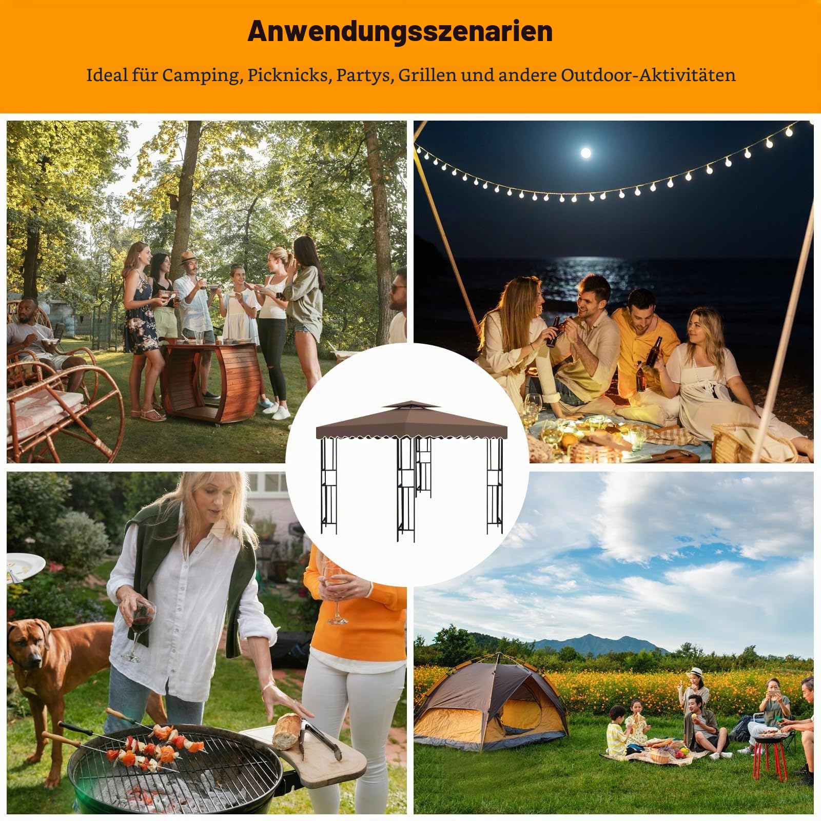 Ersatzdach Pavillon 3x3M Wasserdicht, Stabil Winterfest Doppeldach mit Air Vent, 2-Tier Pavillondach Anti-UV, Abnehmbares Gazebo Ersatz Dach für Garten/Camping/Terrasse