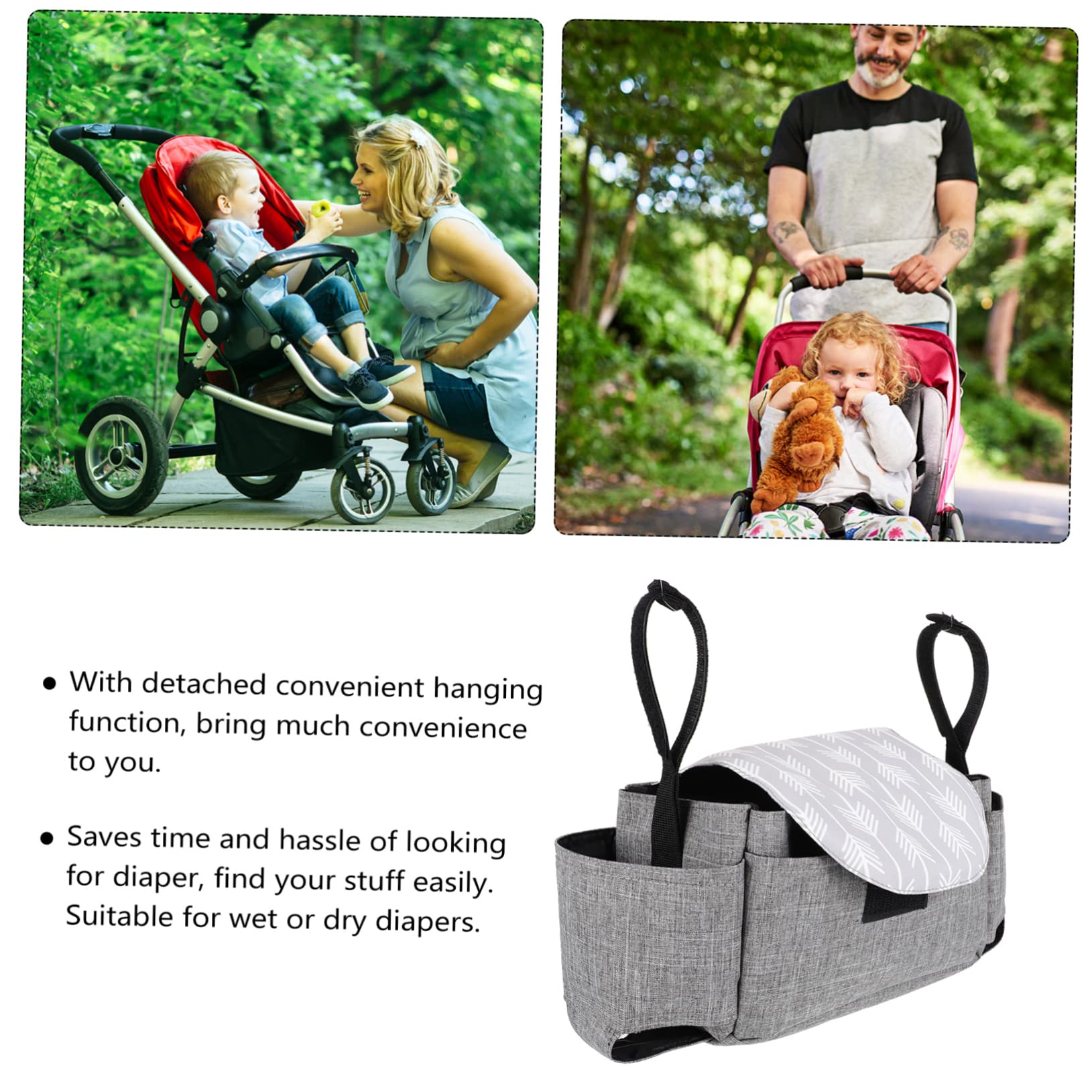 ibasenice 2pezzi Organizer Per Carrozzina Multiuso Con Portabicchieri e Tasche Per Pannolini Sacchetto Chic Per Passeggini e Pram Soluzione Di Stoccaggio Leggera e Resistente