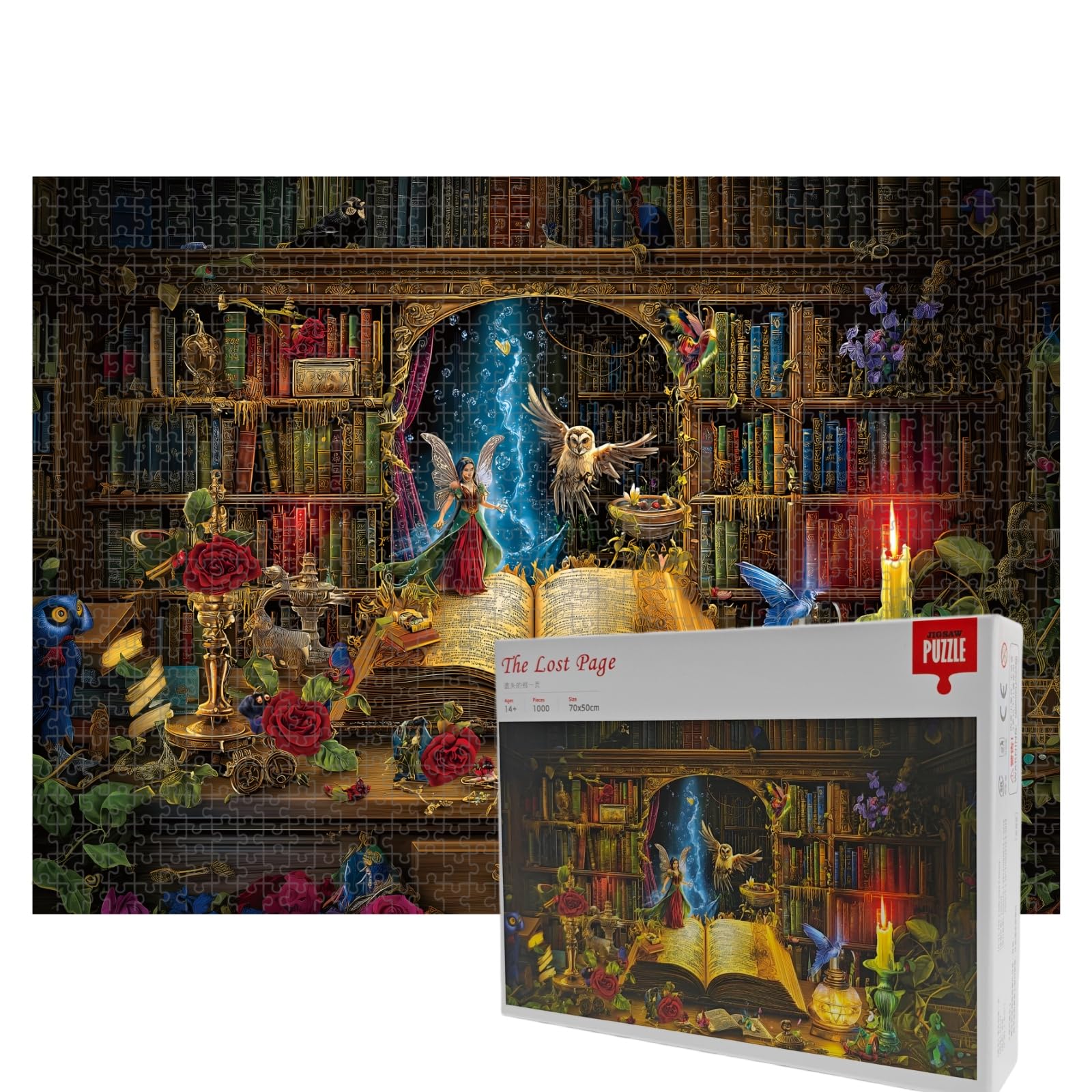 Jigsaw Puzzles for Adults 1000 Pieces, The Lost Page Fantasy Library Puzzle, Magical Fairy Book & Owl Jigsaw for Fantasy Lovers, Mindful Relaxation Enchanted Wall Art Decor, Whimsical Book Puzzle Gift