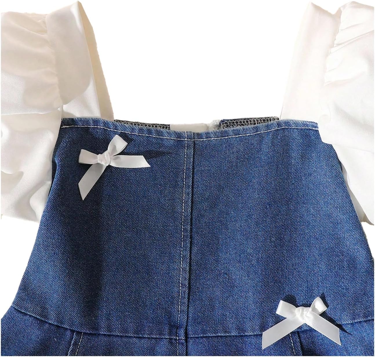 Verdusa Girl's Bowknot Denim Dress Puff Sleeve Short Birthday Dress Coquette Cute Outfits