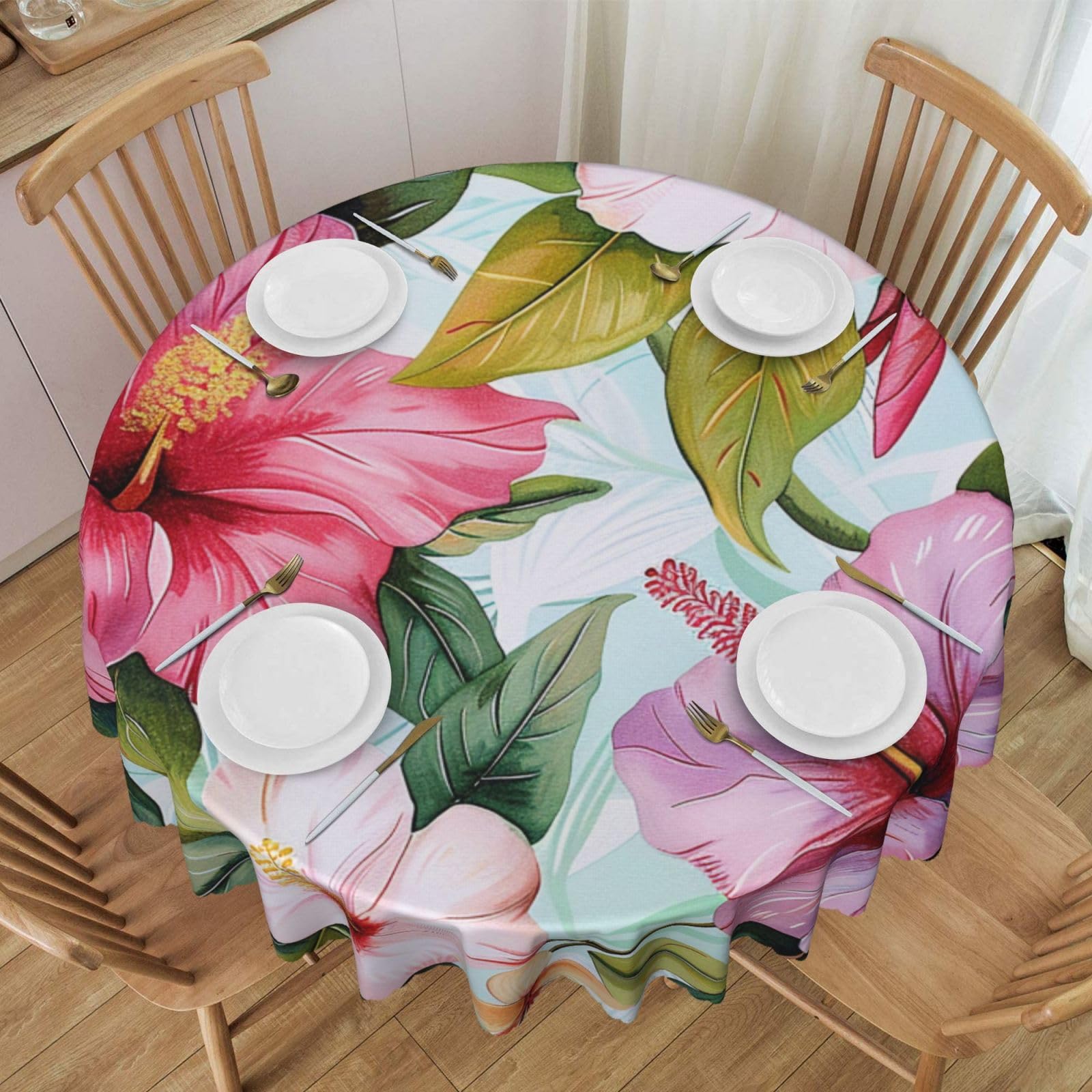 Nappe ronde fleurs hawaïennes de 152 cm pour buffet de fête et jardin
