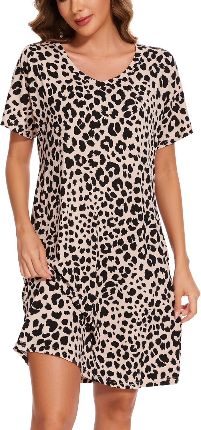 Nightgowns for Women Soft Cotton Sleep Shirts Short Sleeve Sleepwear S-XXL - Image 3